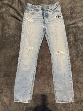 Levi's Light Wash High-Rise Distressed Straight Jeans